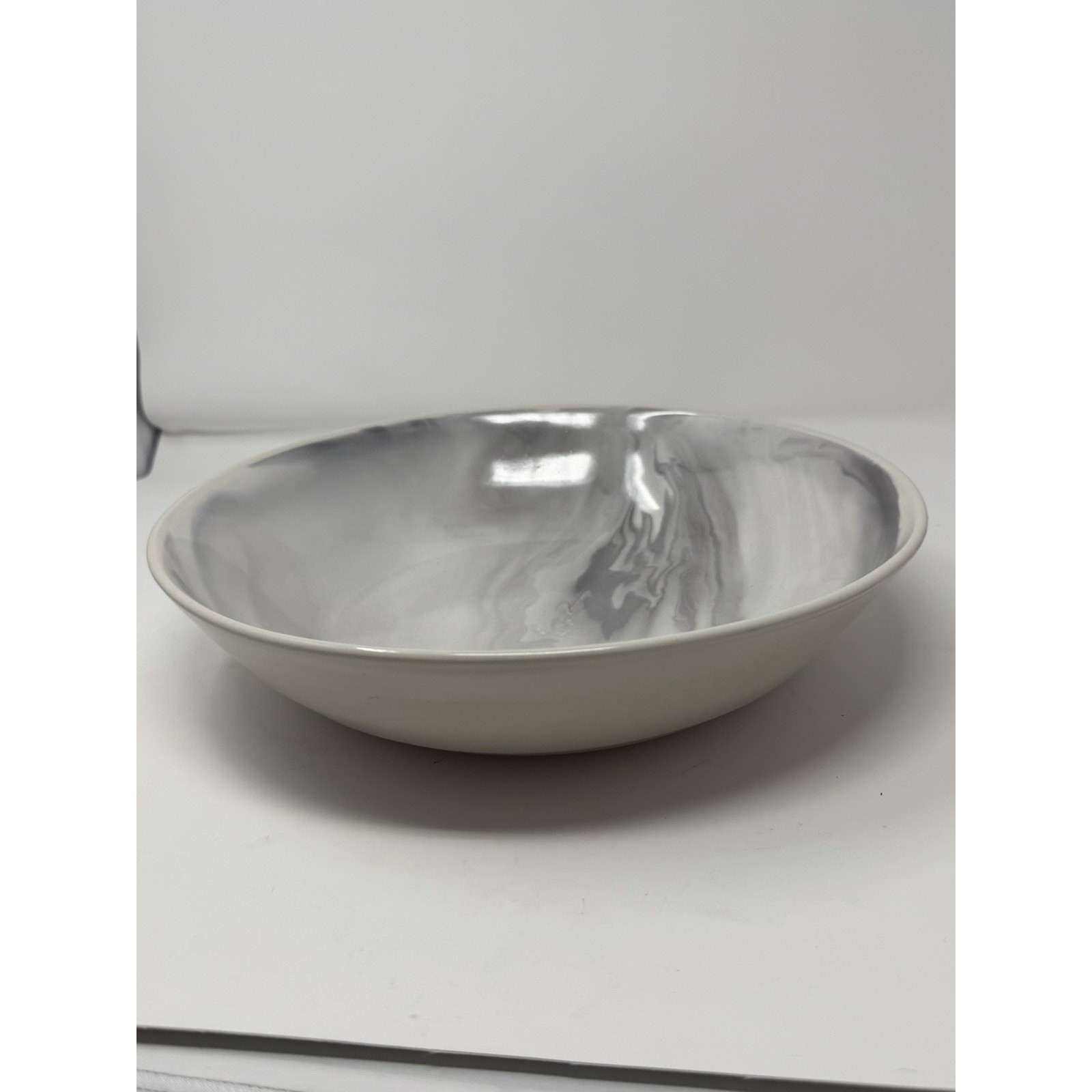 Simon Pearce Marble Stratus Serving Bowl Gray White Swirl Stoneware EUC RARE