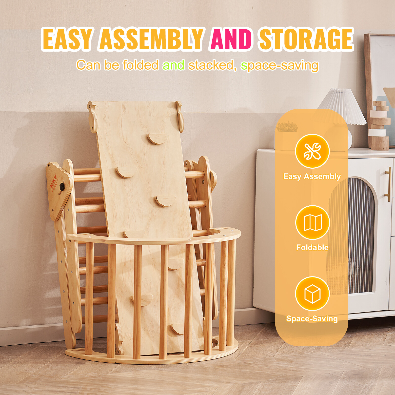 VEVOR Pikler Triangle Set 5in1 Montessori Climbing Toys for Toddlers Large Wood