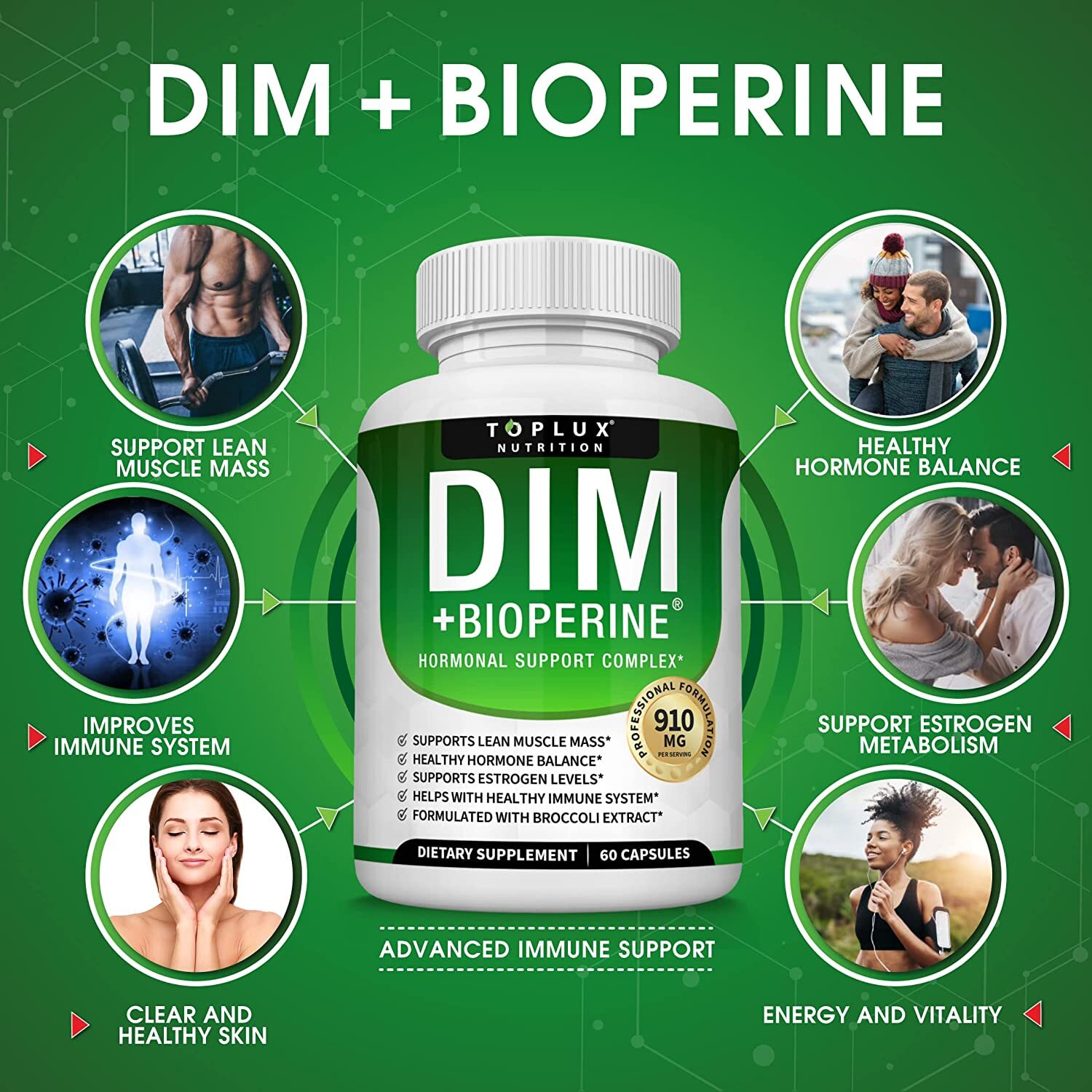 DIM Supplement 910 MG BioPerine for Menopause, PCOS, Estrogen Metabolism&Balance
