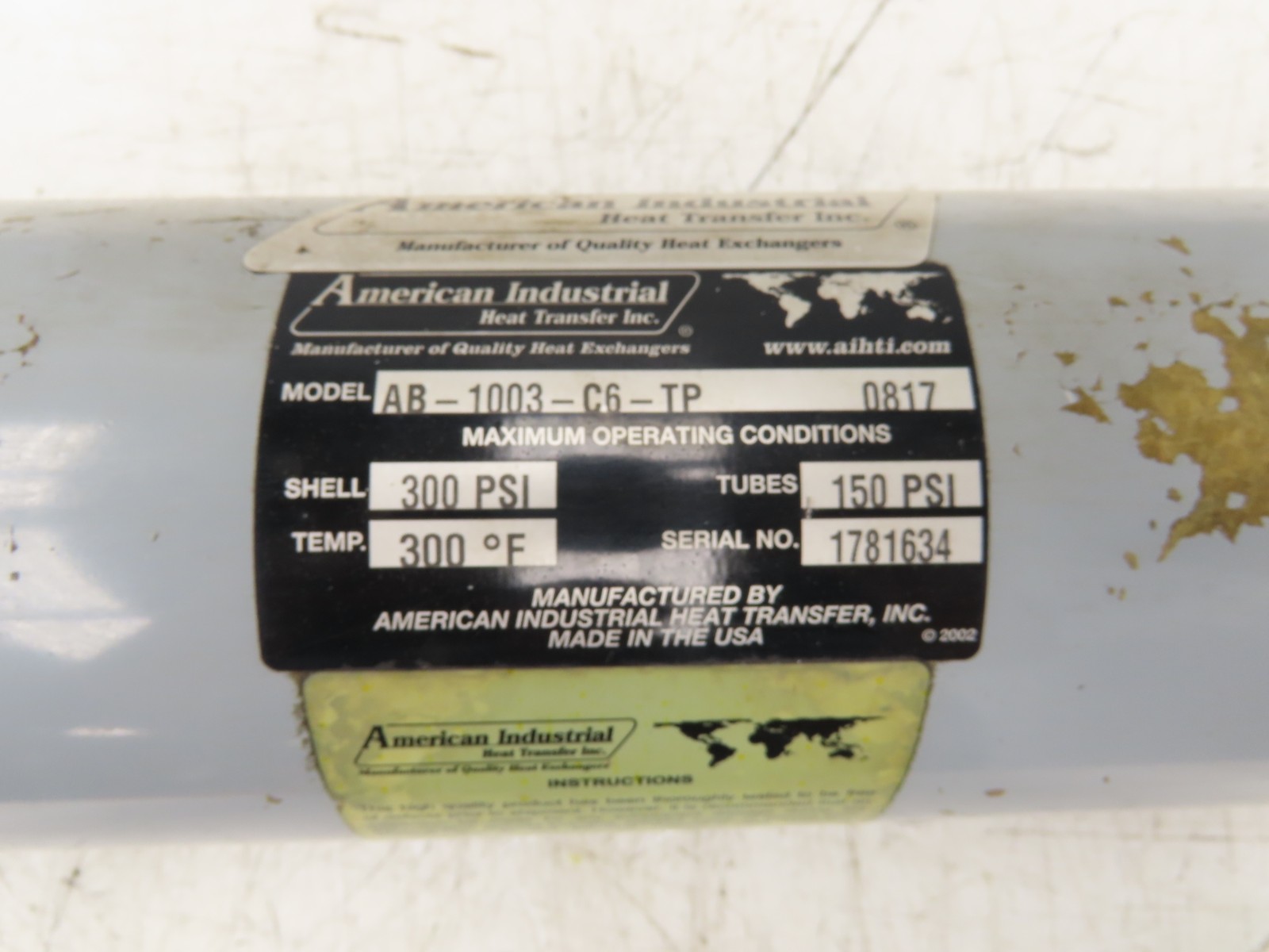 American Industrial AB-1003-C6-TP Shell & Tube Heat Exchanger 2-Pass 1.5"NPT