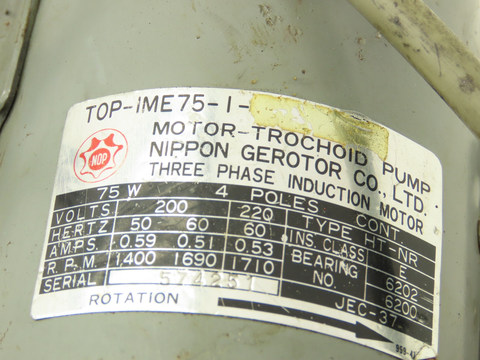 Nippon TOP-IME75-1 Trochoid Gerotor Hydraulic Pump Motor 4P 220V TOP-10-MA-VB