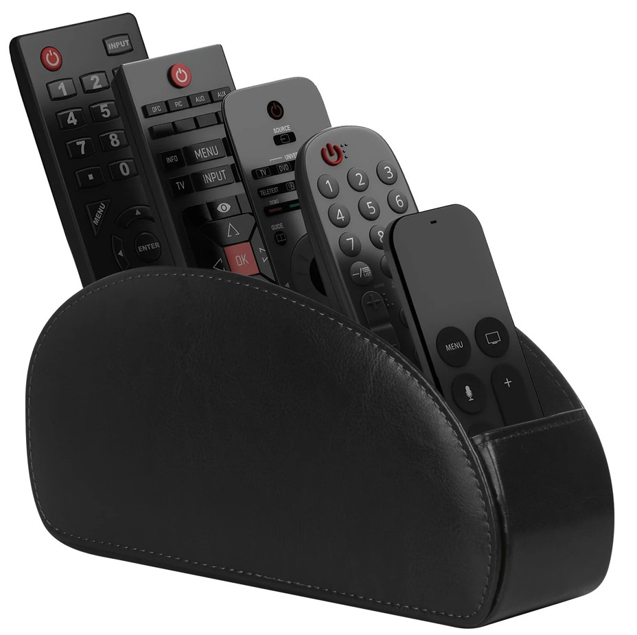 Black Remote Control Holder with 5 Compartments Desktop Organizer Storage Box