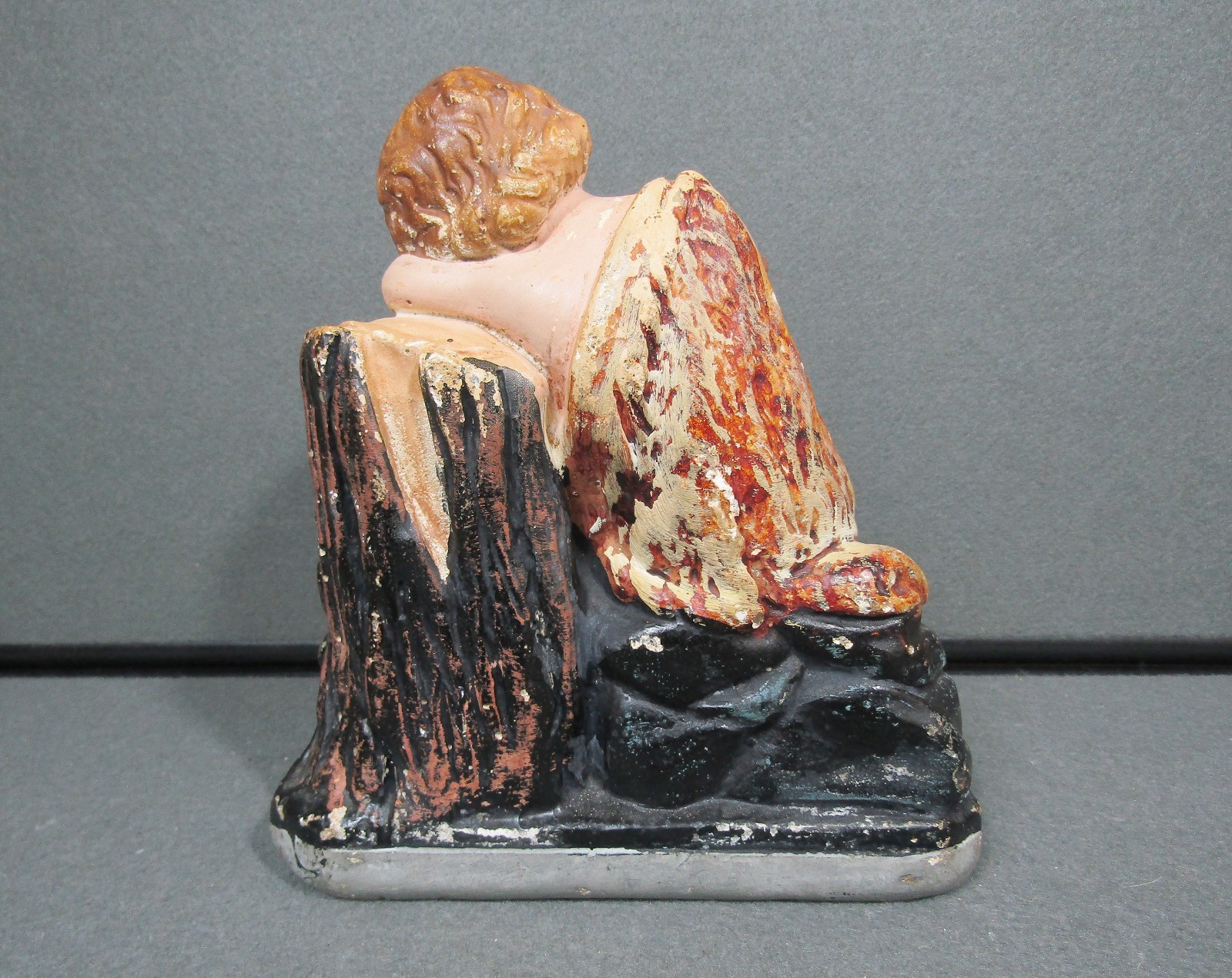 Antique Chalkware Baby St John the Baptist Lamb Cross Statue 7.5"