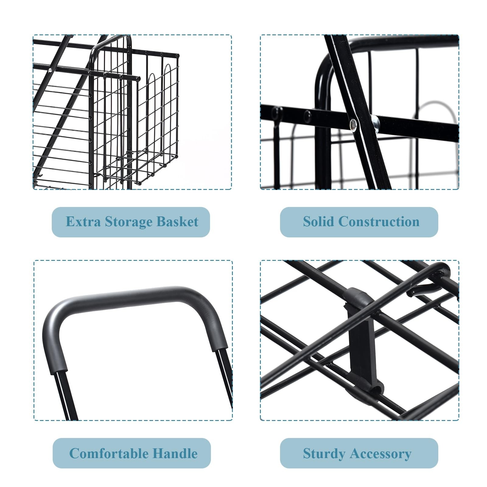 Foldable Heavy Duty Grocery Cart Adjustable Handle Extra Basket 360 Wheels