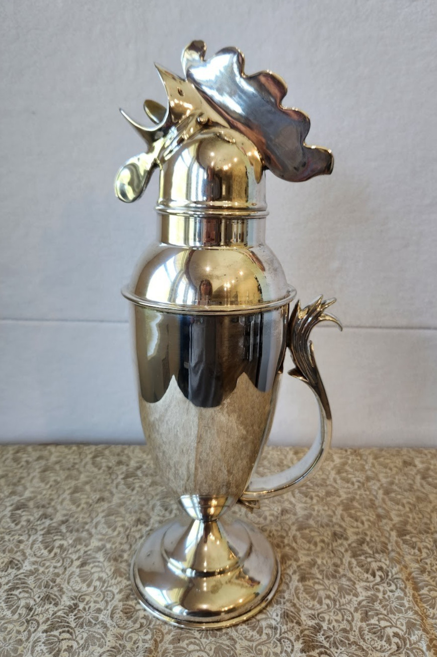 Rooster Cocktail Shaker Restoration Hardware Polished Silver Plate Vintage 13"