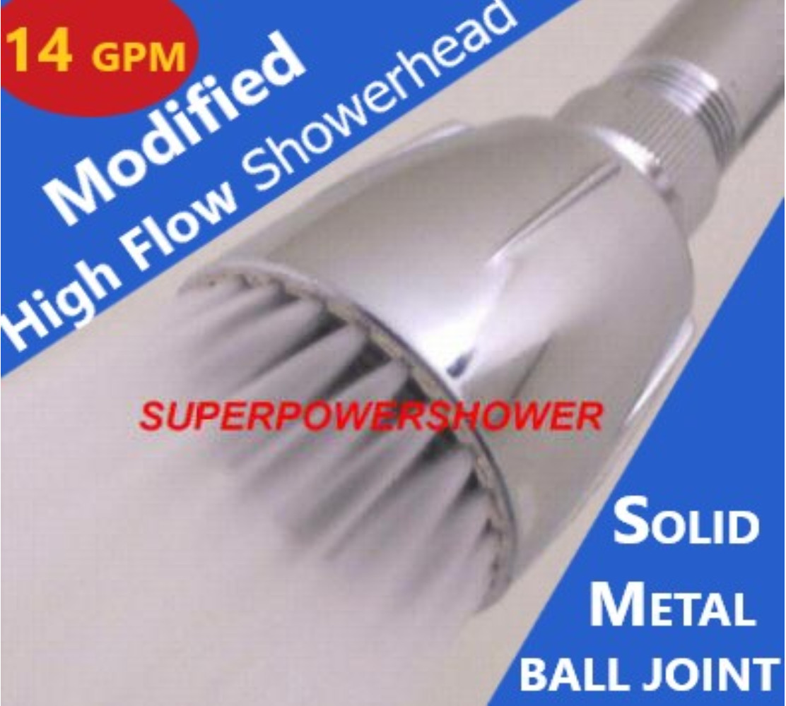Original Modified HIGH FLOW SHOWER HEAD * 14 GPM Soft High Pressure * Metal Ball