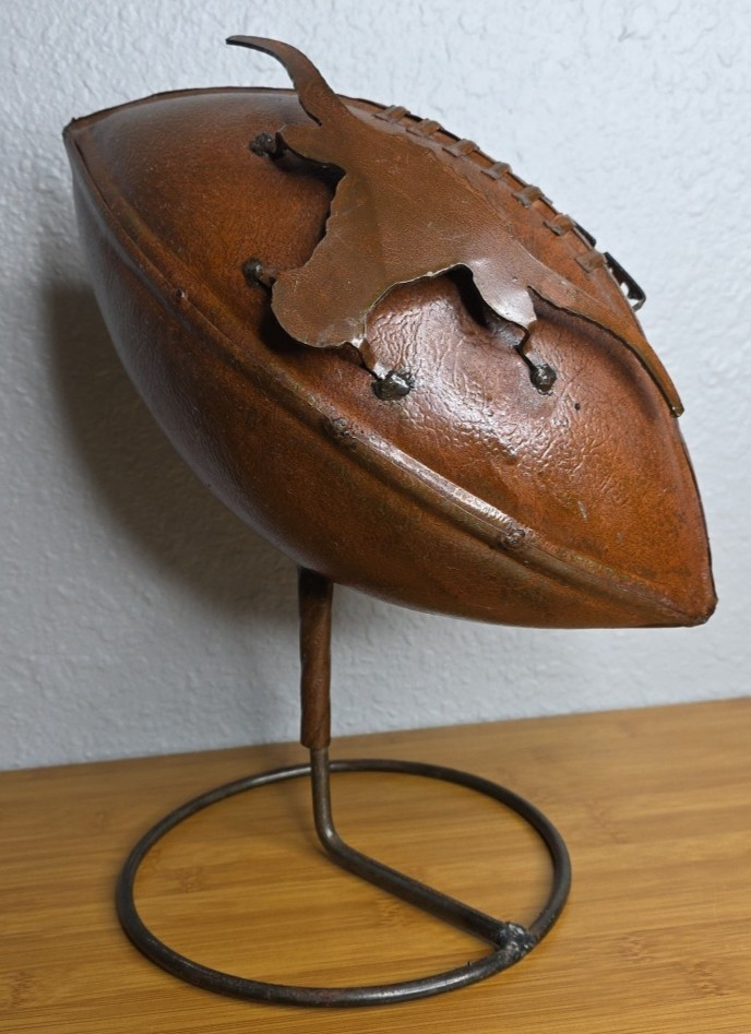 Texas Longhorns Metal Football With Stand Collectible Manning Hook'em Horns