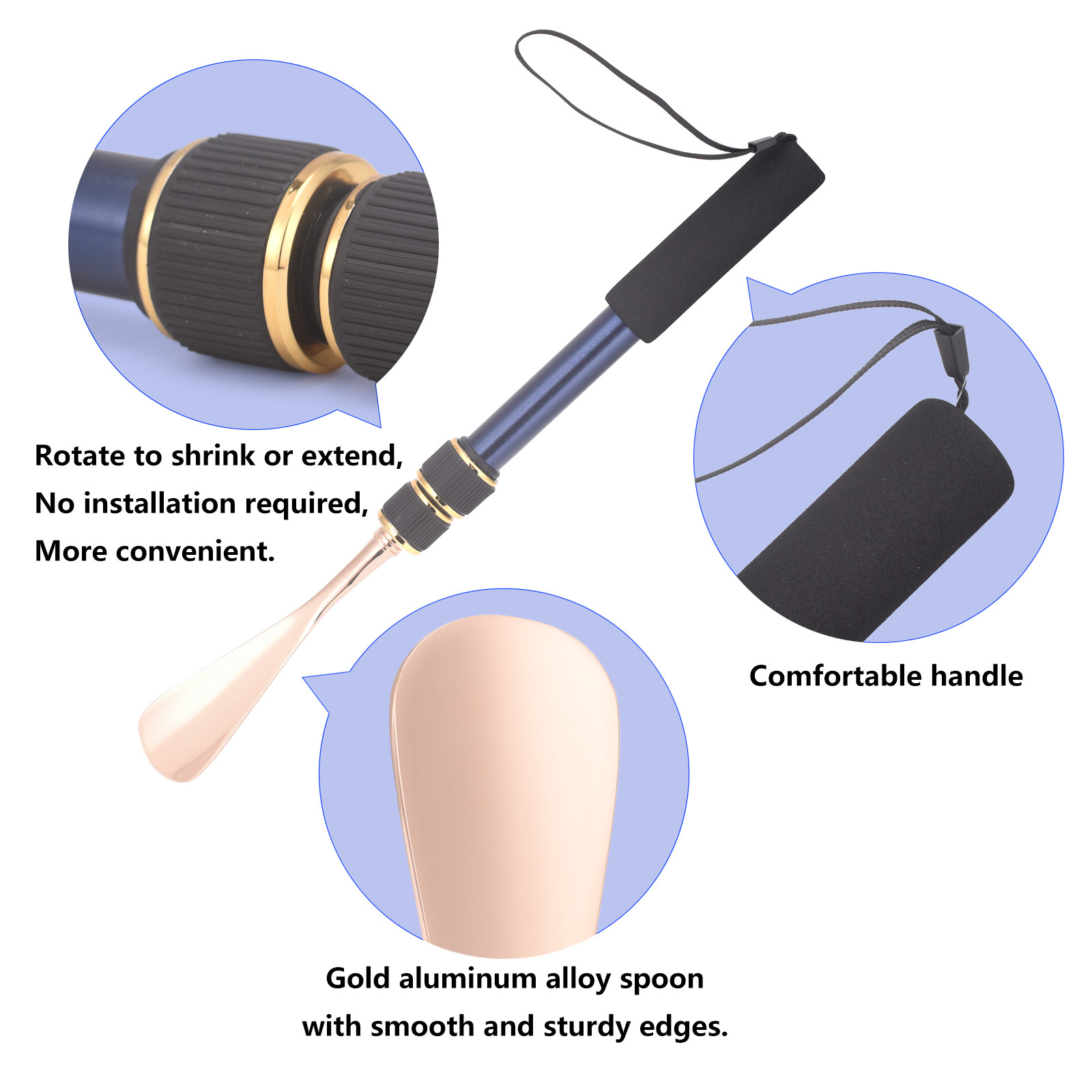 No Bend Long Handle Shoe Horn Extendable Aluminium Shoehorn Seniors Boots Aid