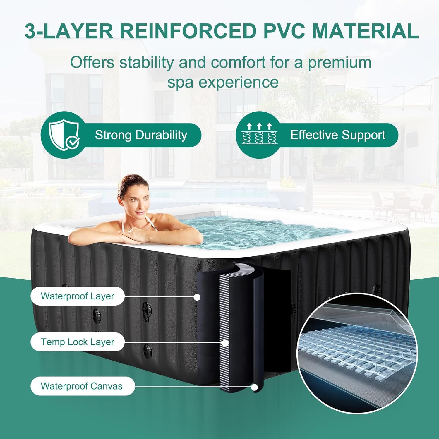 SLSY 6 Person Inflatable Hot Tub Portable Outdoor Spa with 130 Bubble JetsFilter