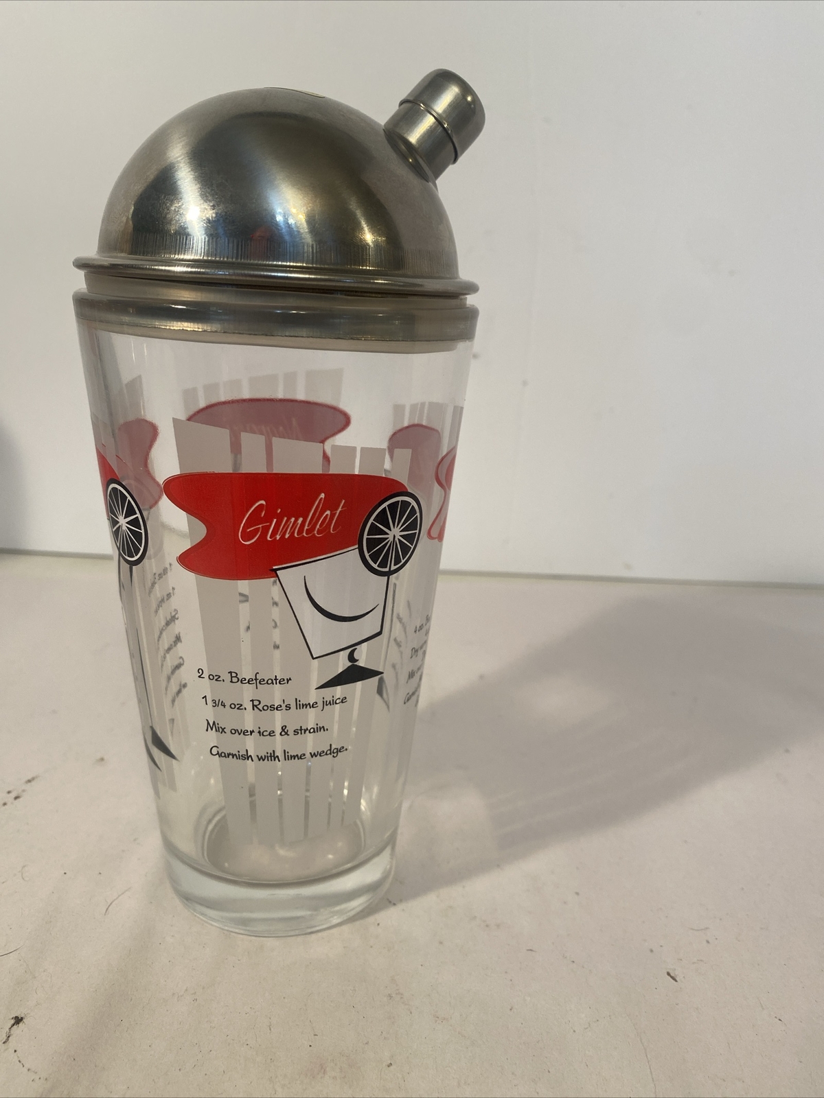 VTG MCM Libbey Barware Coctail Shaker Mixer Recipe Martini Gimlet Negroni Cosmo
