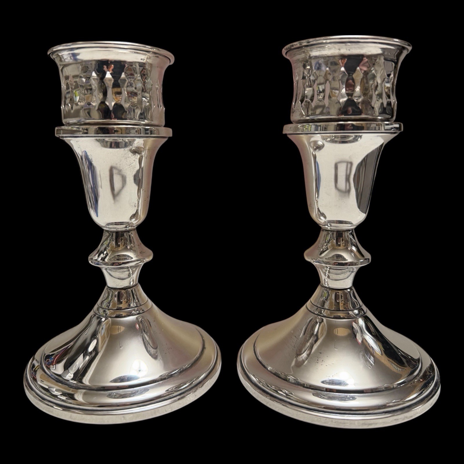 2 Towle #734 Silver Weighted Candle Holders with Sterling Filigree Adapters #51