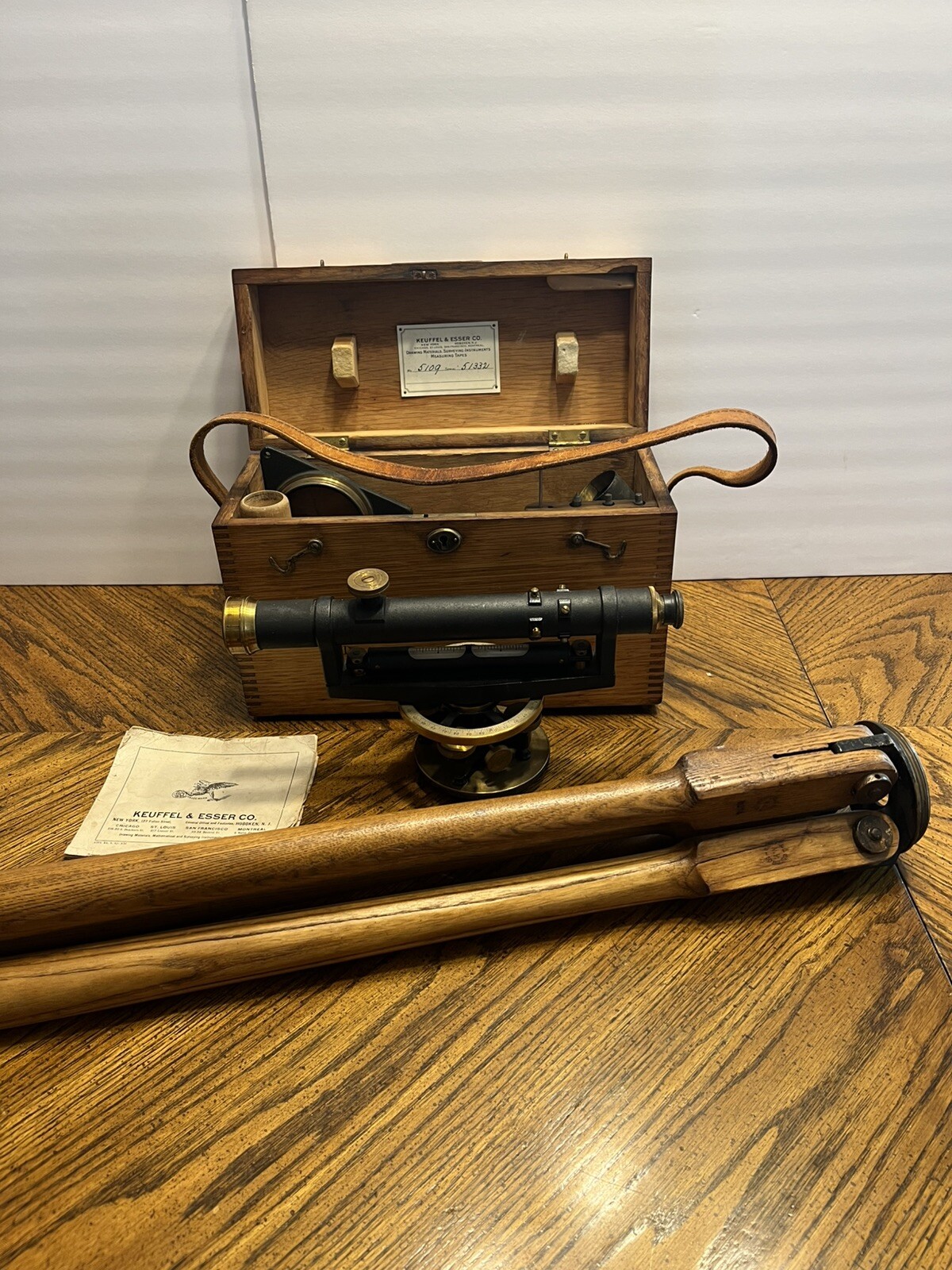 Antique 1924 Kueffel & Esser Co Model 5109 Surveyor Transit W/ Orig Tripod