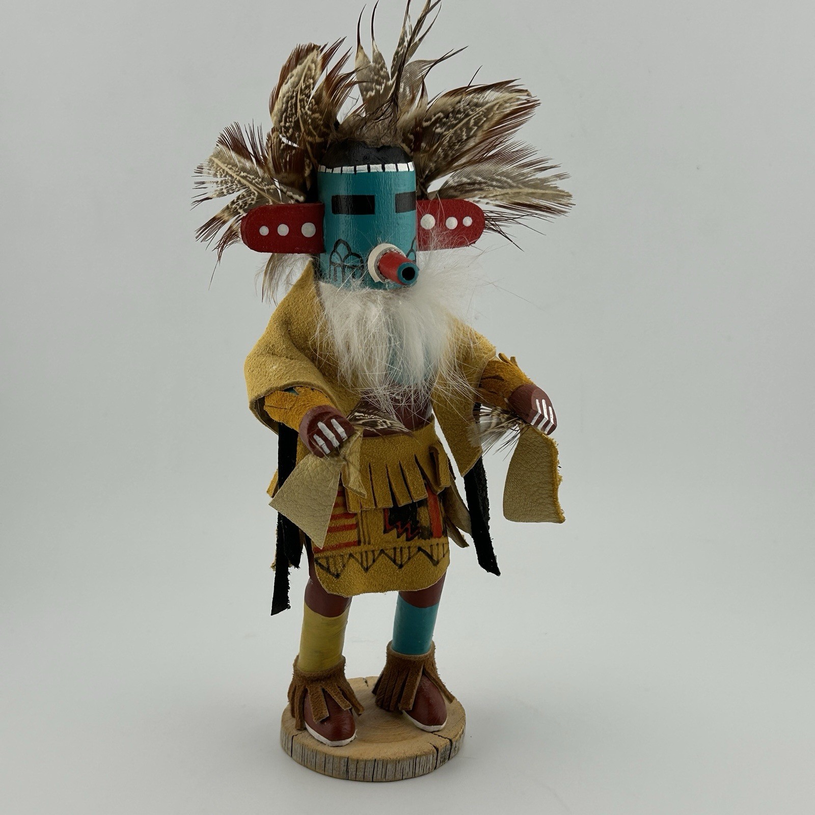Navajo Morning Singer Kachina Doll Carved Suede Signed Deo Talavai 1980s Vintage