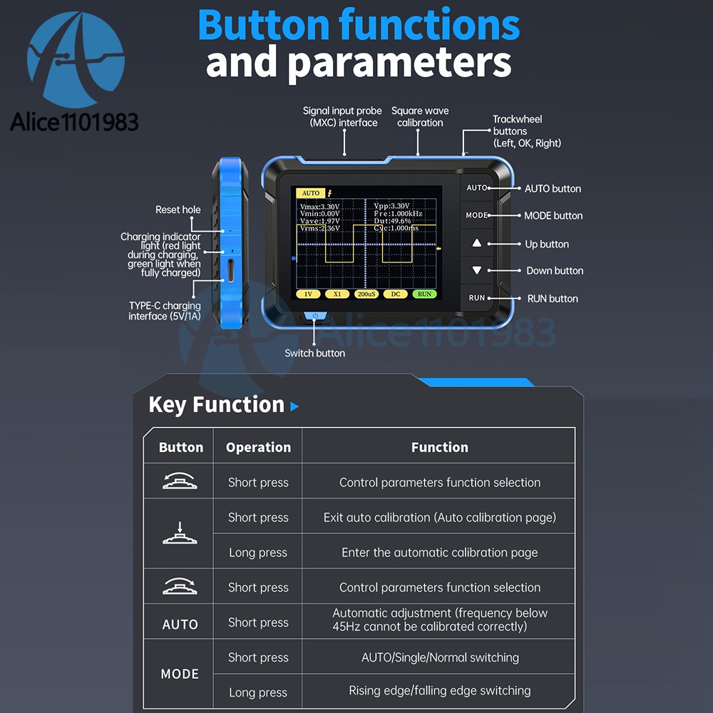 DSO 152 Handheld Small Oscilloscope Portable Digital Oscilloscope 200KHz 5V/1A