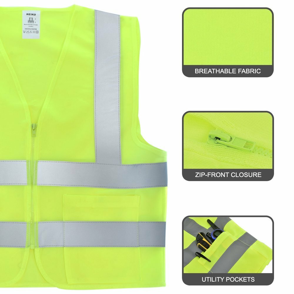 2 Pockets Yellow High Visibility Safety Vest, ANSI/ ISEA 107-2010