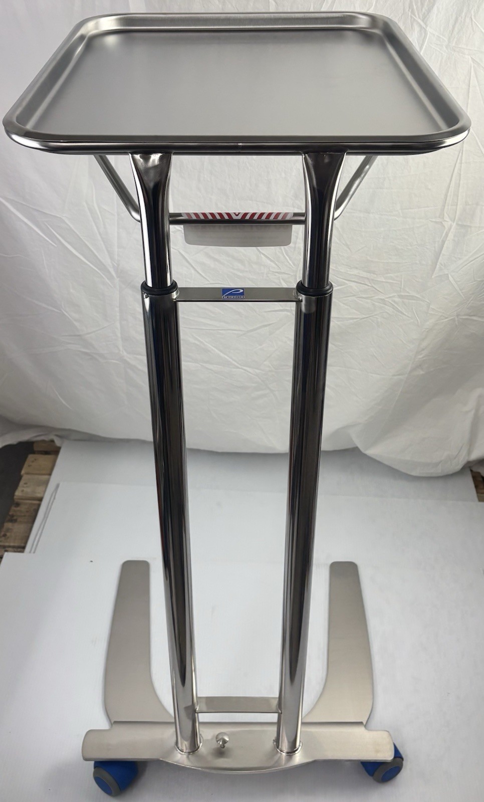 Pedigo Stainless Steel Adjustable Foot-Operated Mayo Stand with Tray