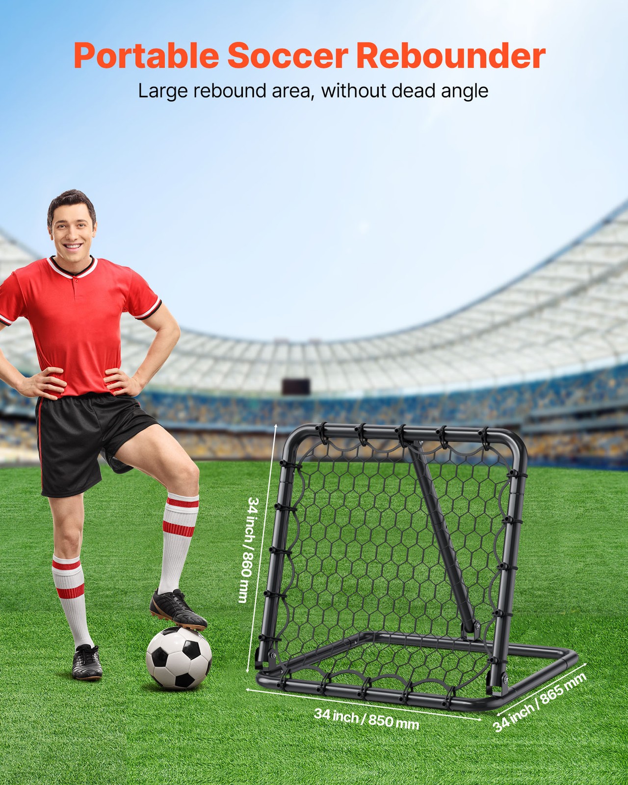 34"x34" Soccer Rebounder Net Kick-Back Portable Football Training Gifts