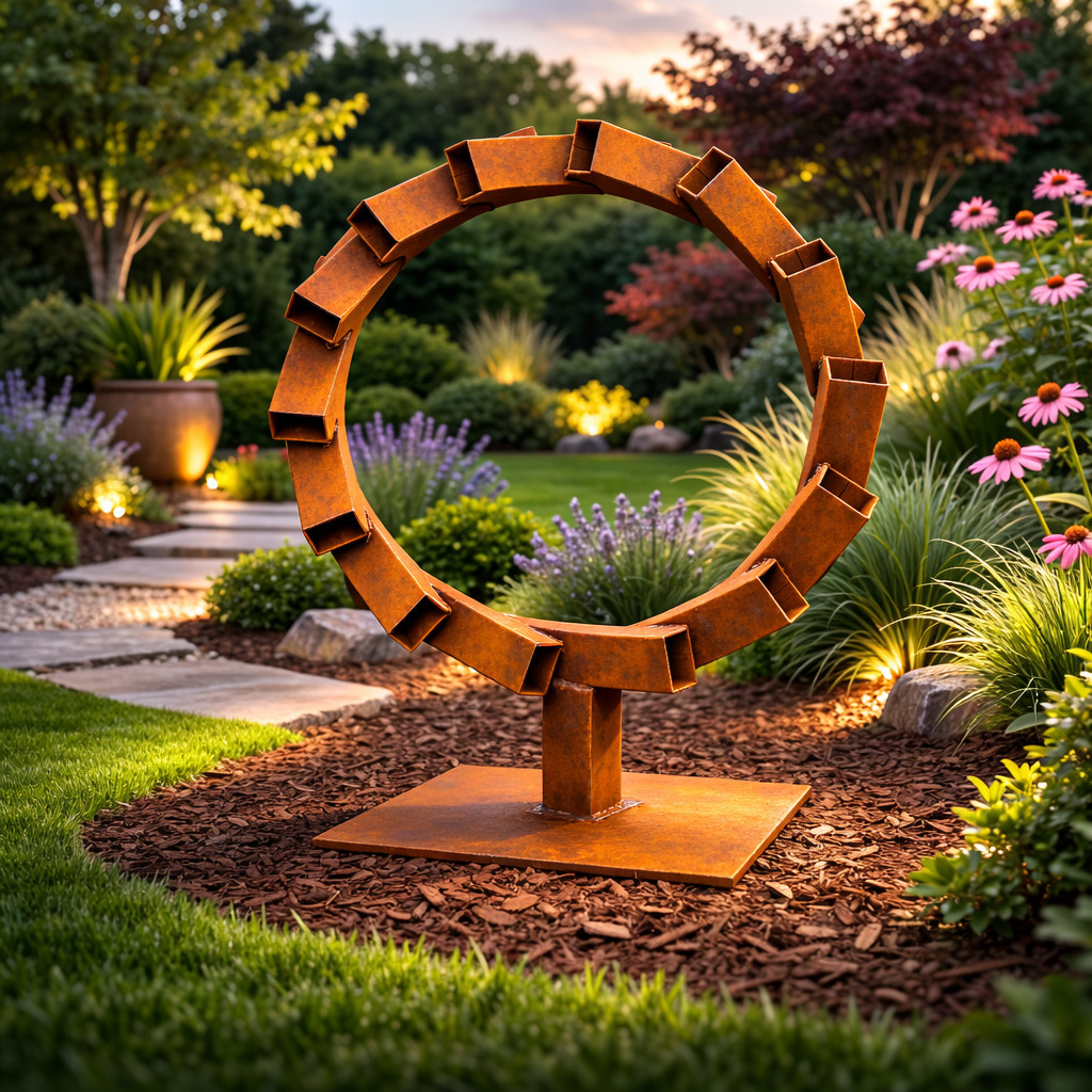 Metal Garden Sculpture Outdoor Yard Art Rusted Steel Modern Lawn Decor 30in