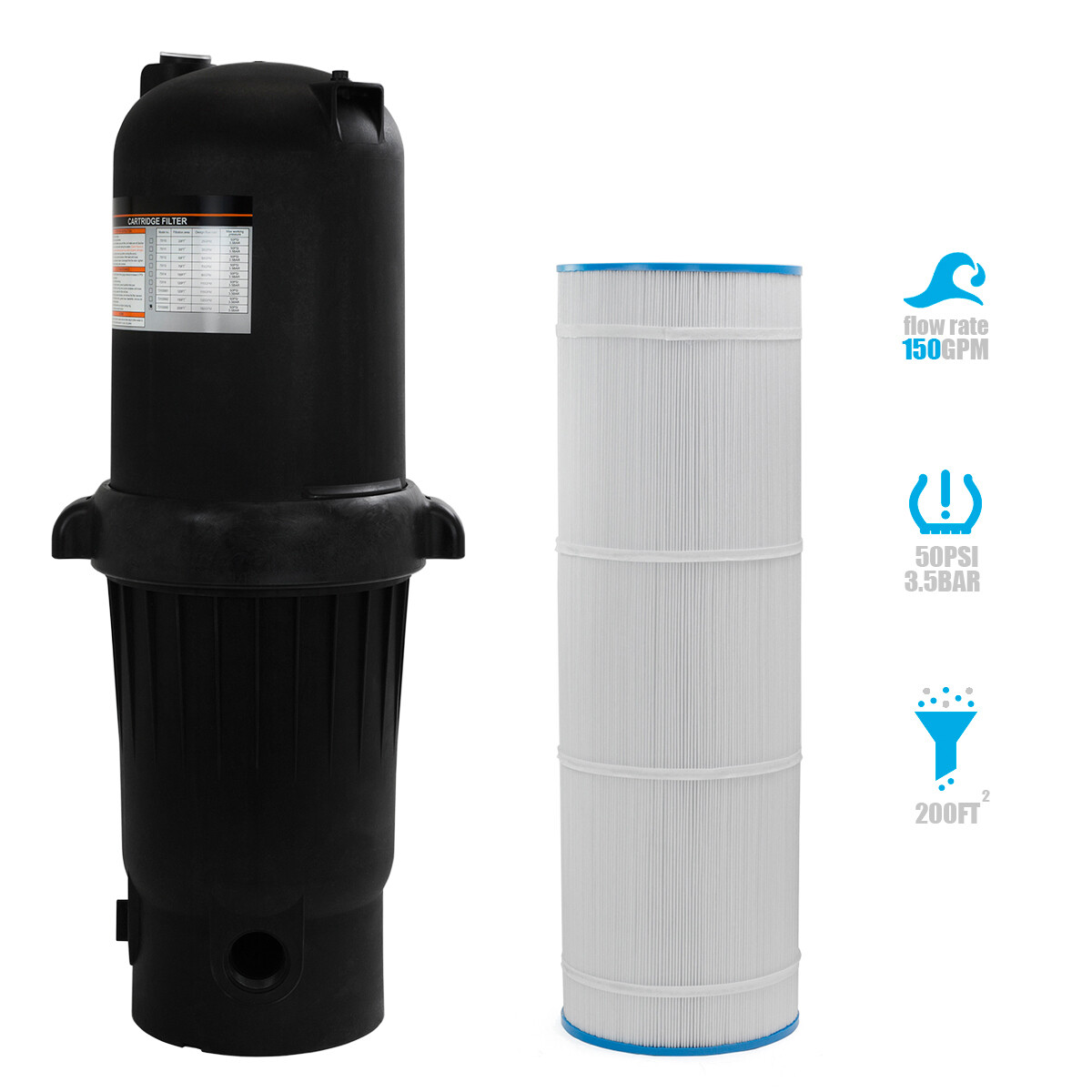 XtremepowerUS 200 sq. ft. In-Ground Easy Clean Pool Cartridge Filter with Tank