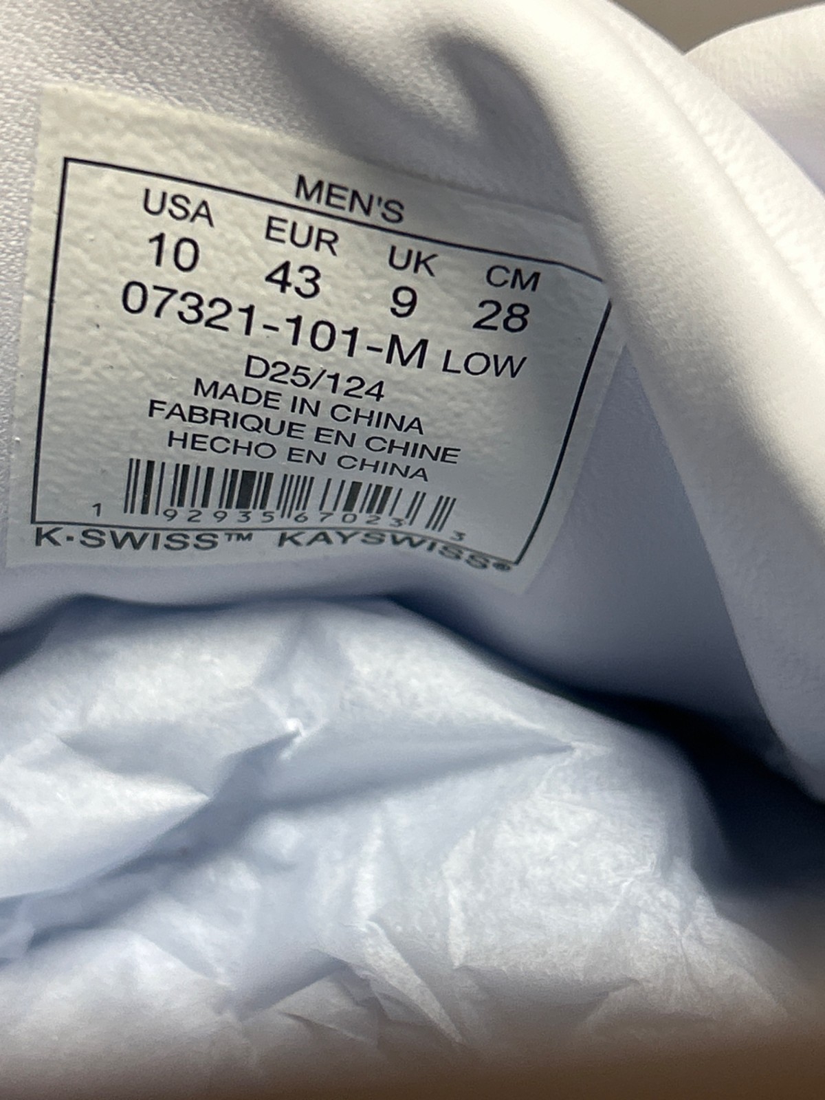 K-Swiss Classic VN White Sneakers Men’s Size 10 Leather Casual Shoes 07321-101