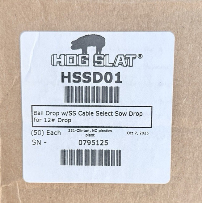 LOT OF 2, HSSD01 HOG SLAT, BALL DROP W/SS CABLE SELECT SOW DROP FOR 12# DROP