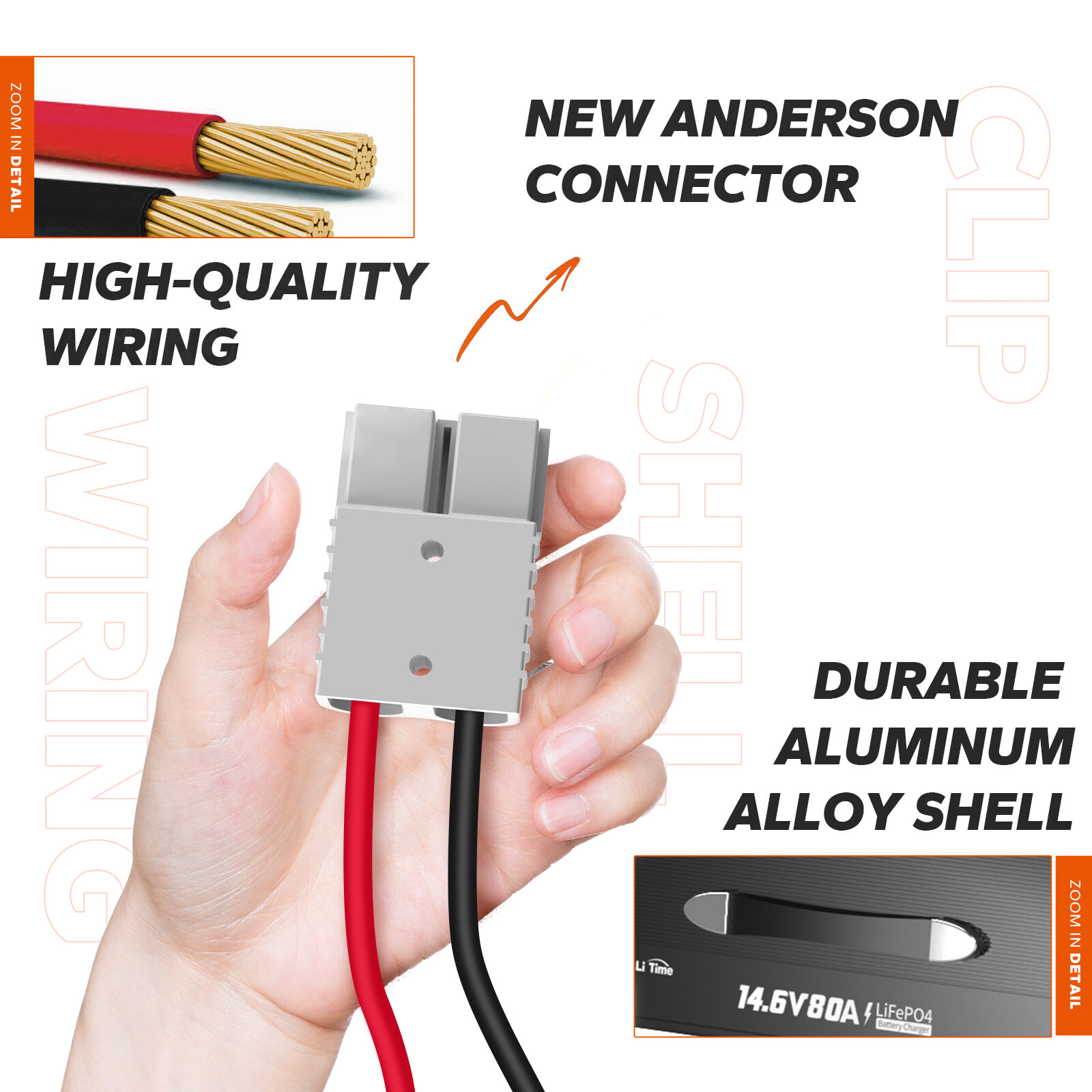 LiTime 14.6V 80A LiFePO4 Lithium Battery Charger Mountable with Cooling Fan LED