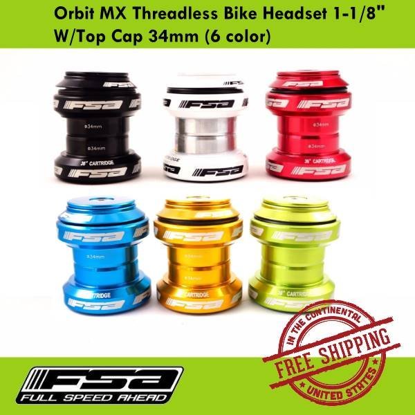 FSA Orbit MX Threadless Bike Headset 1-1/8" W/Top Cap 34mm (6 colors)