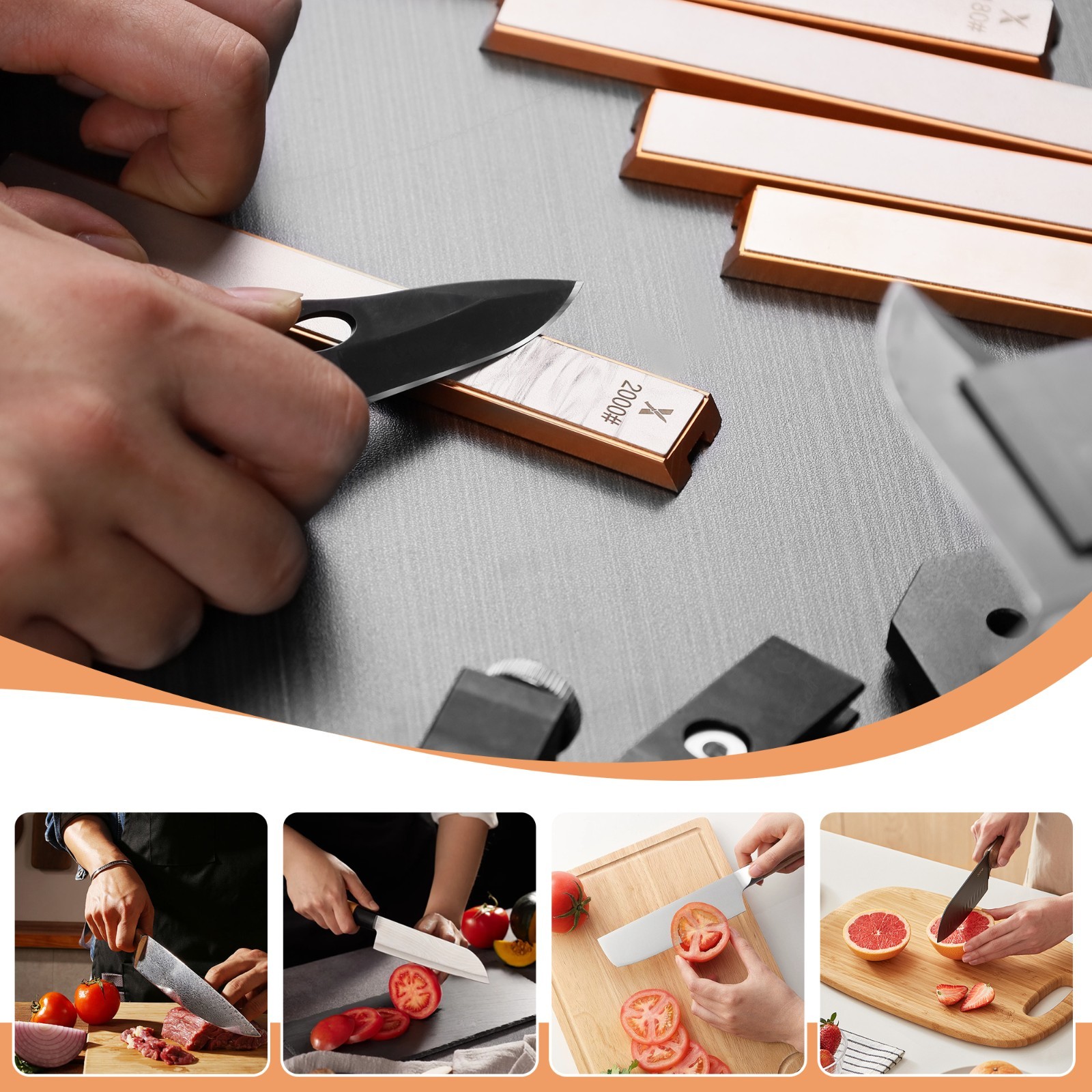 6 PCS Diamond Knife Sharpening Stones Set with Aluminum Base 6.2×0.9"