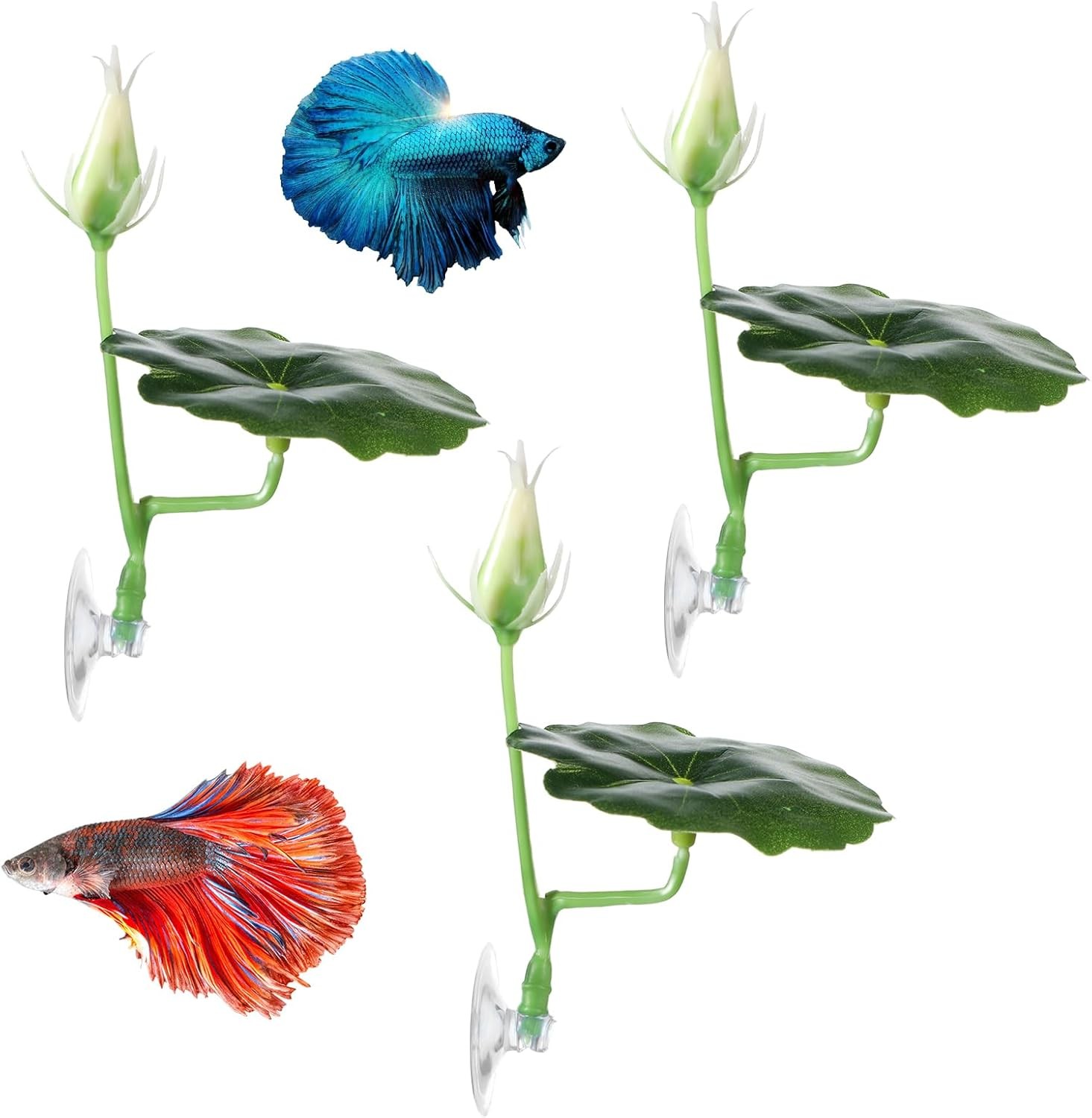 3 Pcs Betta Fish Bed Leaf Hammock Suction Cup Tank Decor 3 X Green