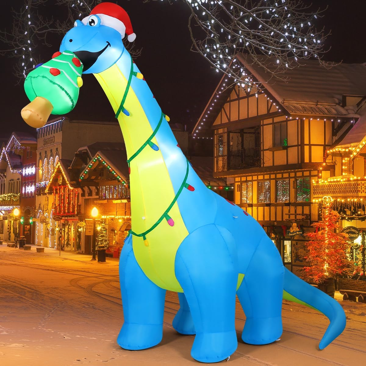 10Ft Christmas Inflatables Outdoor Decorations, Blow up Dinosaur Christmas Tree