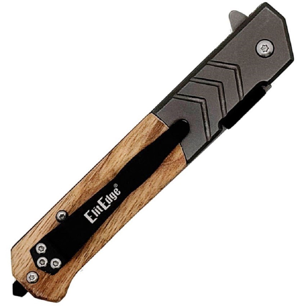 Elite Edge 9" Assisted Opening Pocket Knife w/ Straight Back Blade & Wood Handle