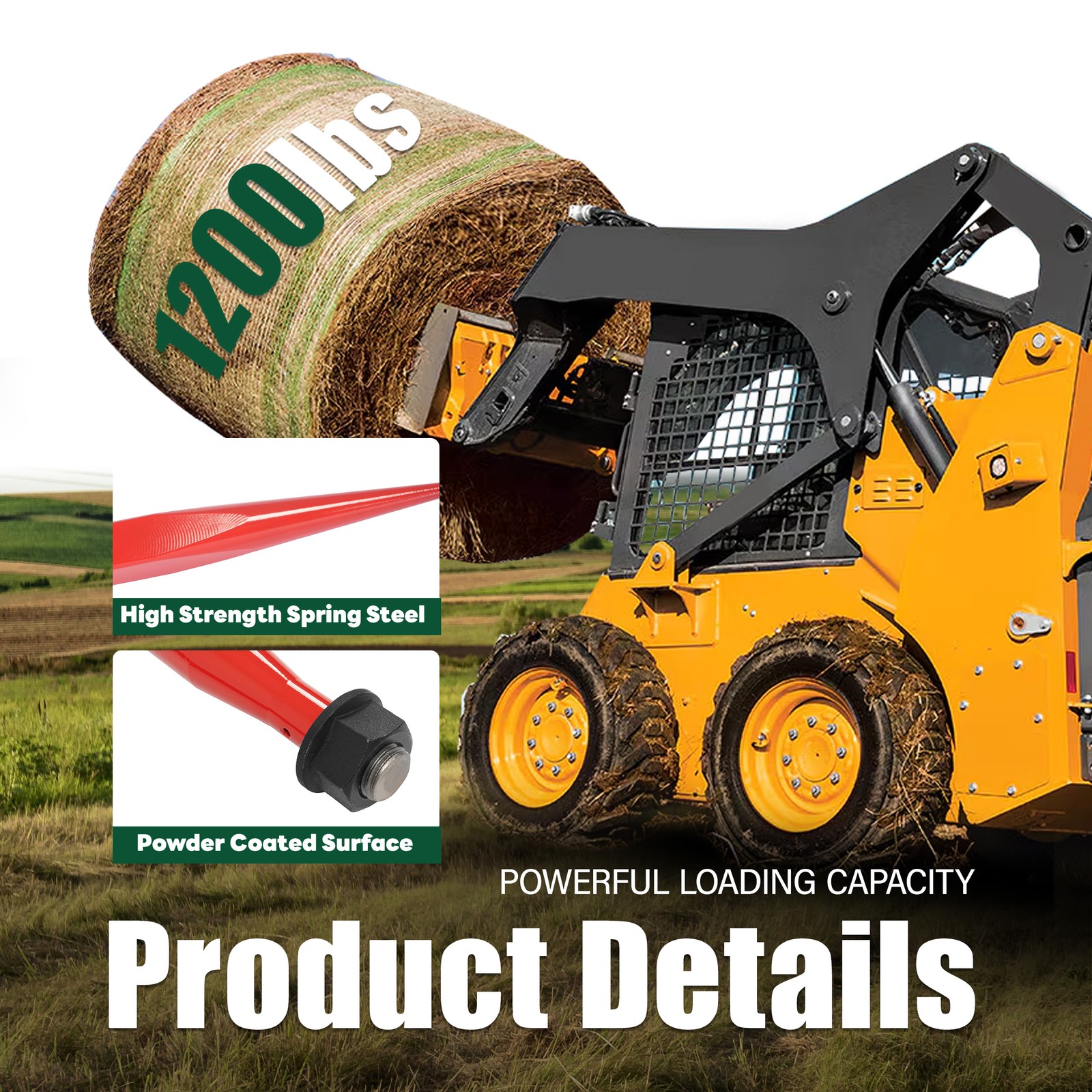 2Pcs Hay Bale Spear 49" 4500 lbs Quick Attach Spike Fork for Tractors Loaders