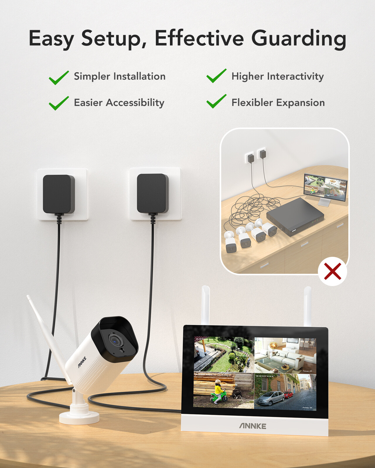 ANNKE Wireless 4CH NVR 7" Monitor 3MP Audio Security Camera System Two-Way Audio