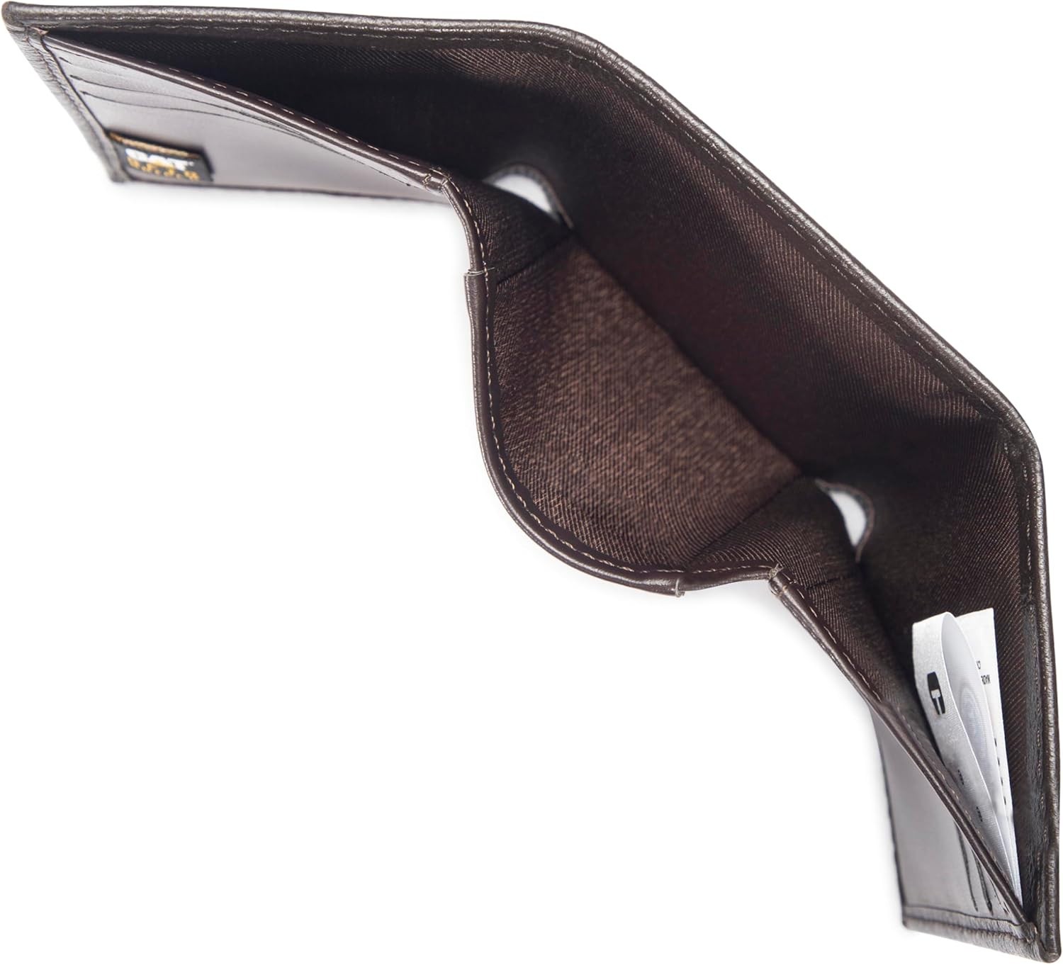 CAT Caterpillar Mens GENUINE LEATHER RFID Trifold Wallet Brown Chocolate in TIN