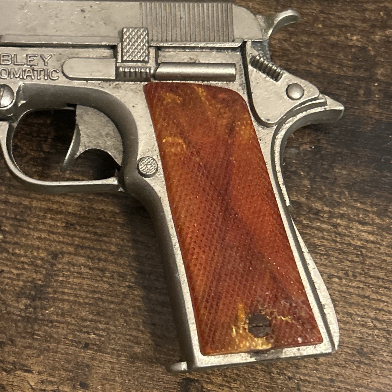 Vintage 1950s Hubley Automatic Colt 1911 6.50" Toy Cap Gun Pistol Fixed Orange