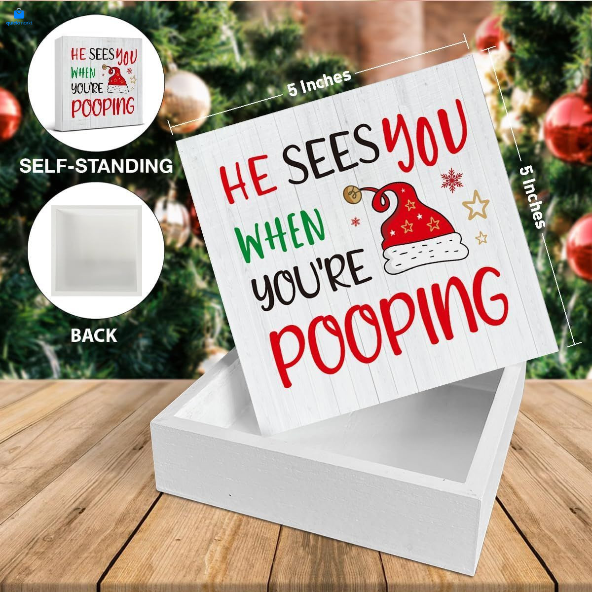 Christmas Bathroom Decorations - Funny Decor, He Sees You Pooping