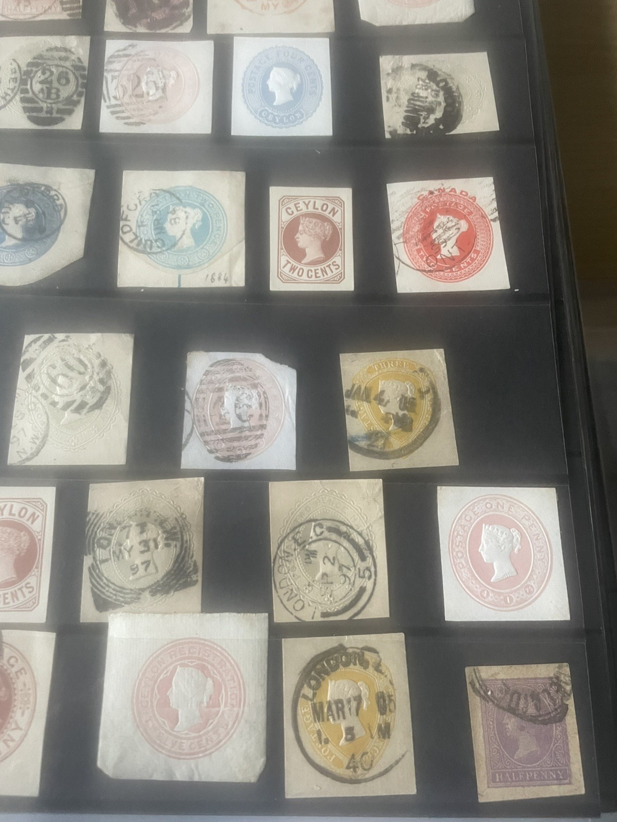 GB QV Stamps Postal Cards Envelopes Cut Outs X 34