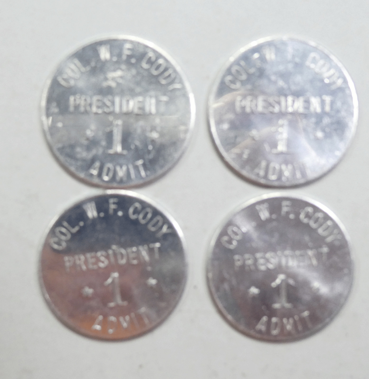 Buffalo Bill Wild West Show 1900 4 admission tokens Col W F Cody