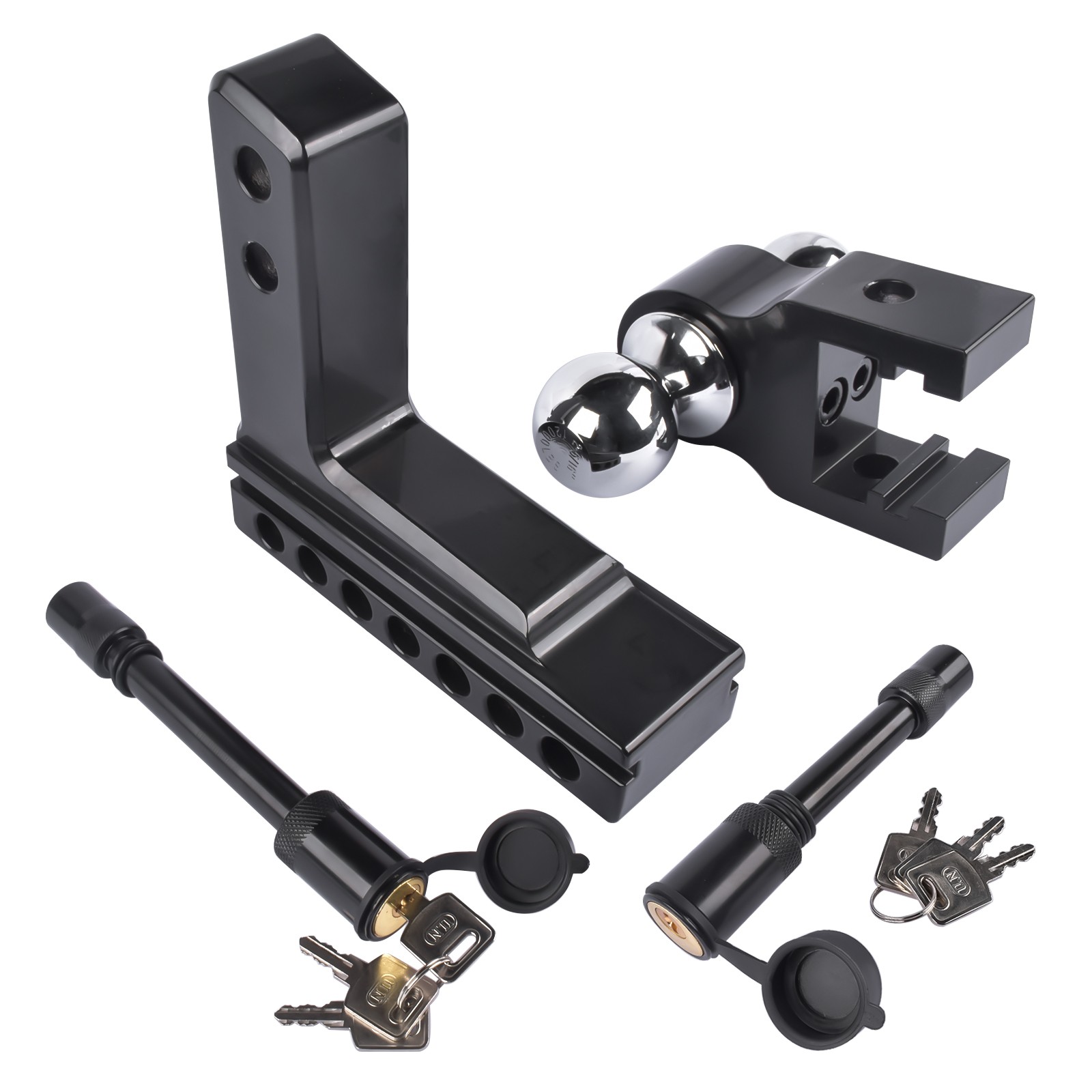 Dual Ball Adjustable Trailer Hitch with Lock, 2-Inch Receiver, 6-Inch Drop/Rise