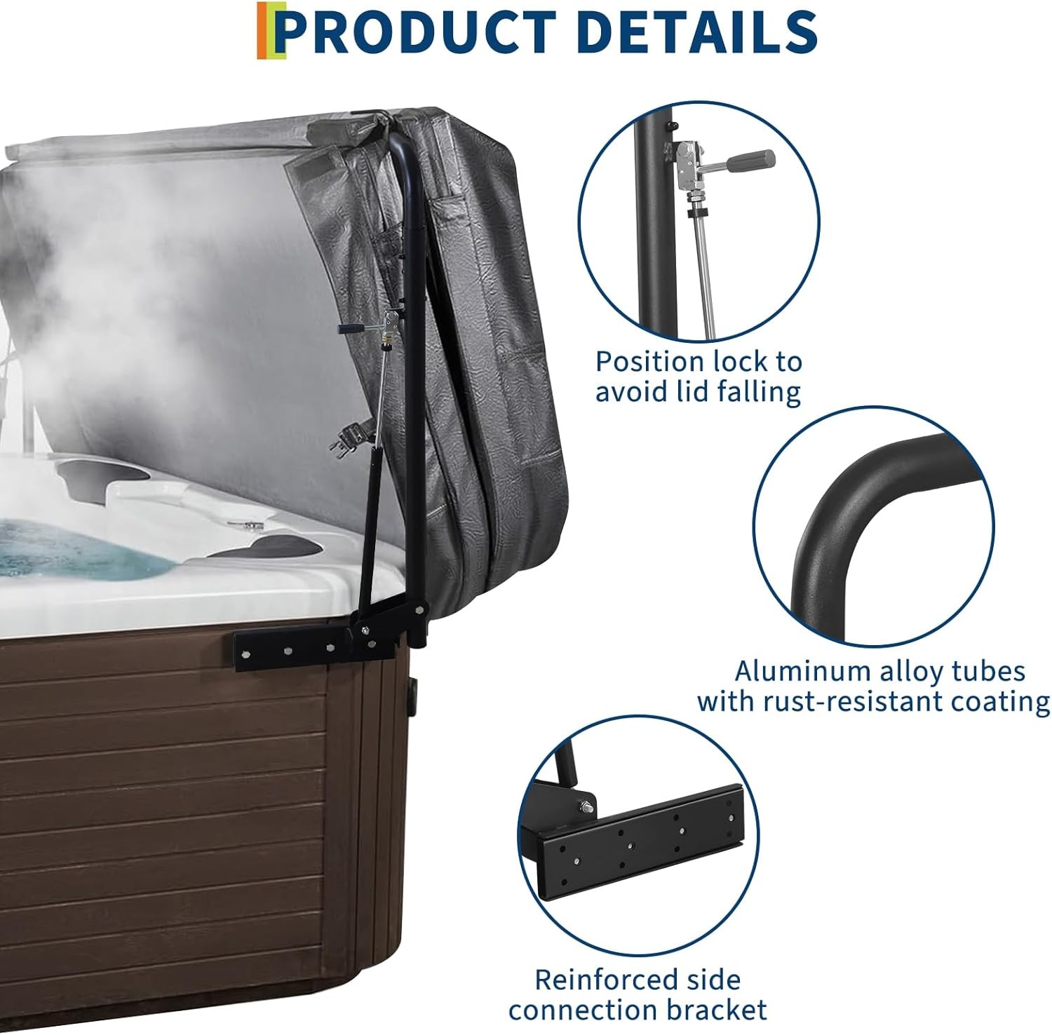 Hot Tub Cover Lift Hydraulic 69-96.5 in Width Adjustable for Hot Tub Spa Bathtub