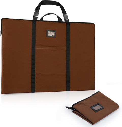 Large Size Art Portfolio Bag with Nylon Shoulder, 24 x 36 inches Light Coffee