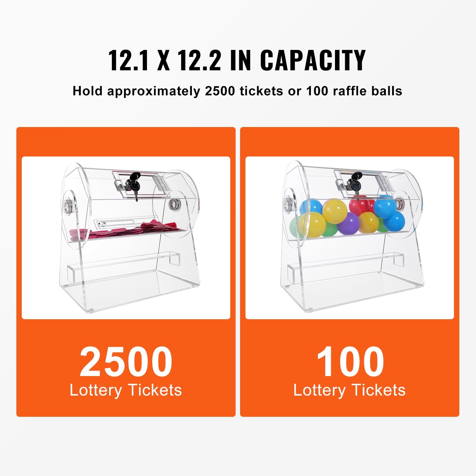 12x12 Raffle Drum Secure Transparent Ticket Spinner for Events Parties Fundra...