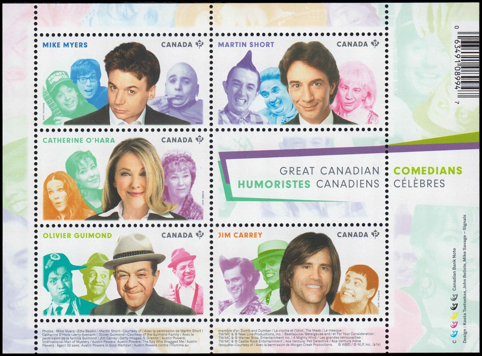 Canada Stamps Souvenir Sheet of 5, Great Canadian Comedians, #2772 MNH