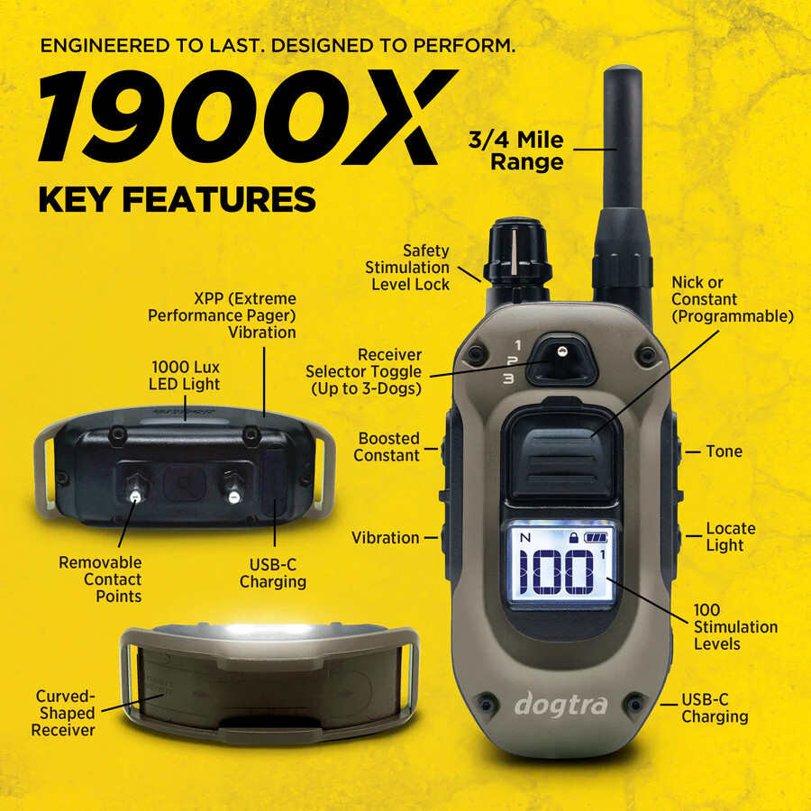 Dogtra 1900X Remote Training Collar 3/4 Mile Range, Boost and XPP Vibration