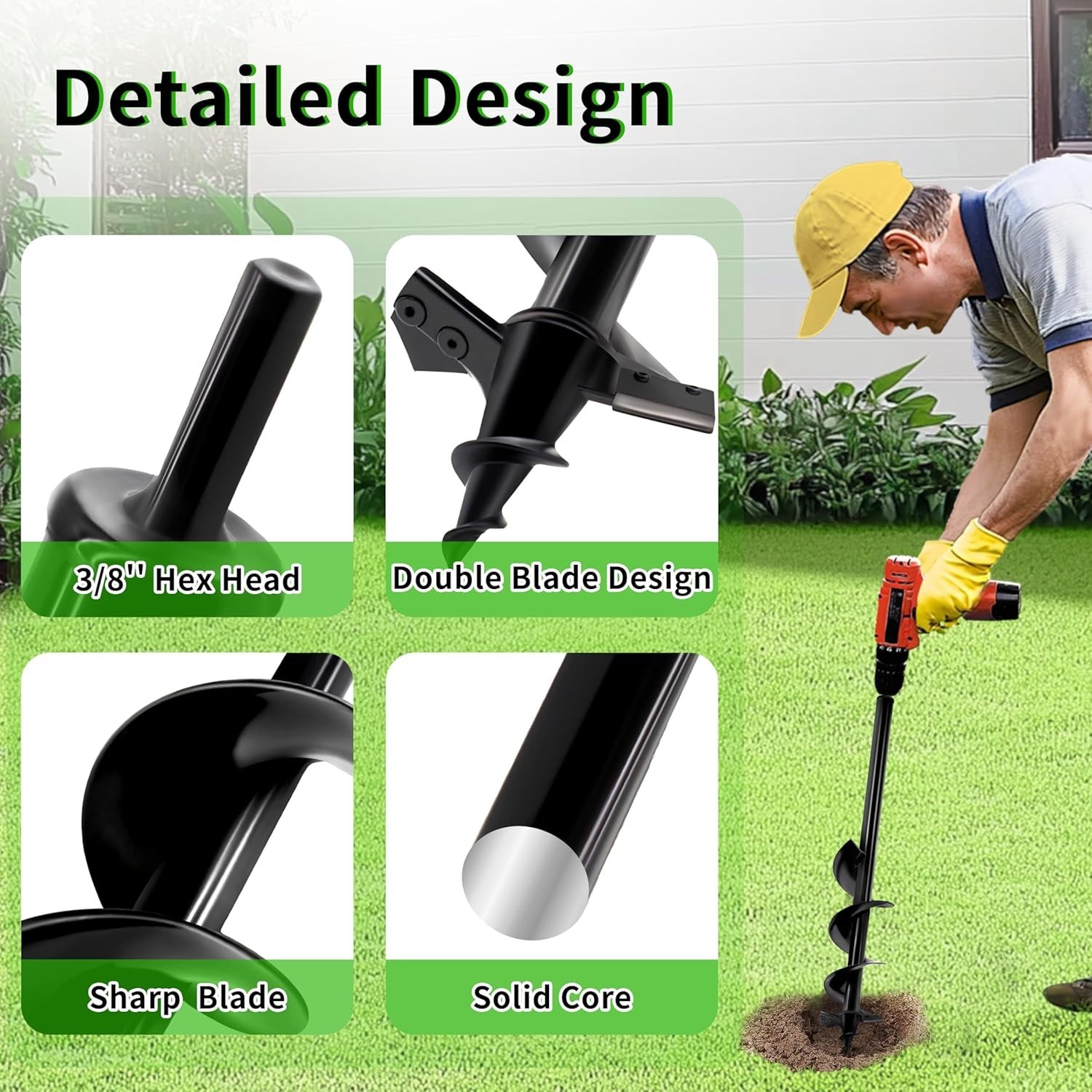 4"x24" Auger Drill Bit for Planting, Heavy-Duty for Rocky Soil