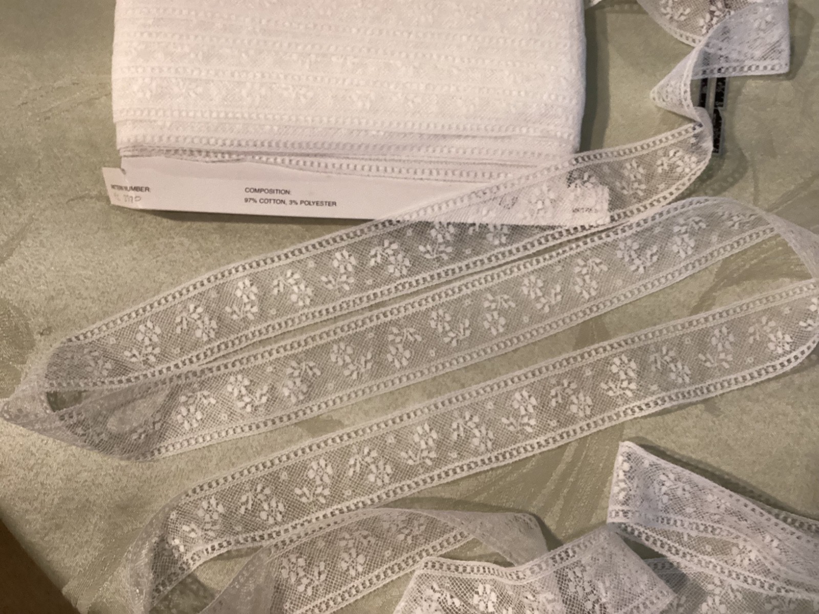 1 1/2" White Flat English Cotton Embroidered Heirloom Lace #2370