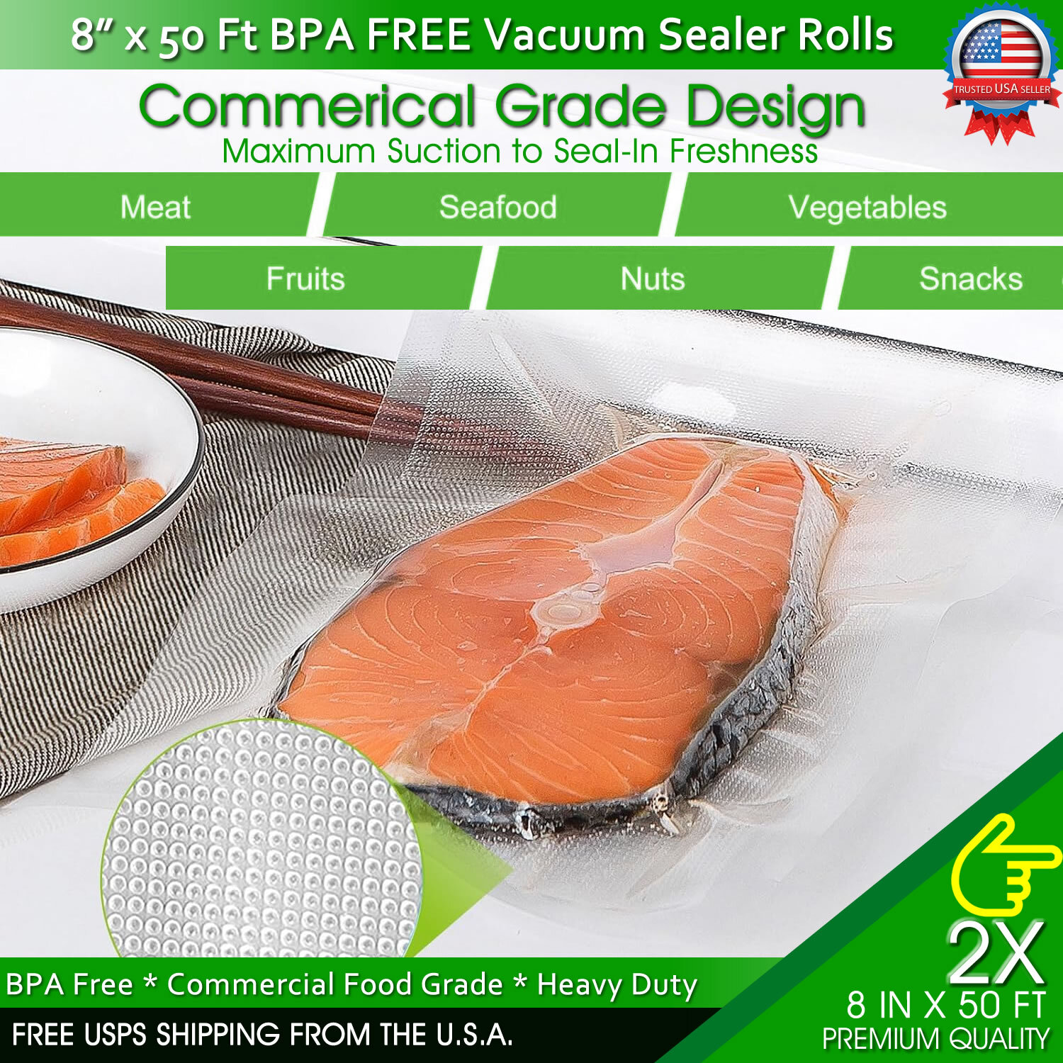 Vacuum Sealer Bags Rolls Jumbo 4Mil Food Saver Bag 8"x50' 11"x50' 8"x20' 11"x20'