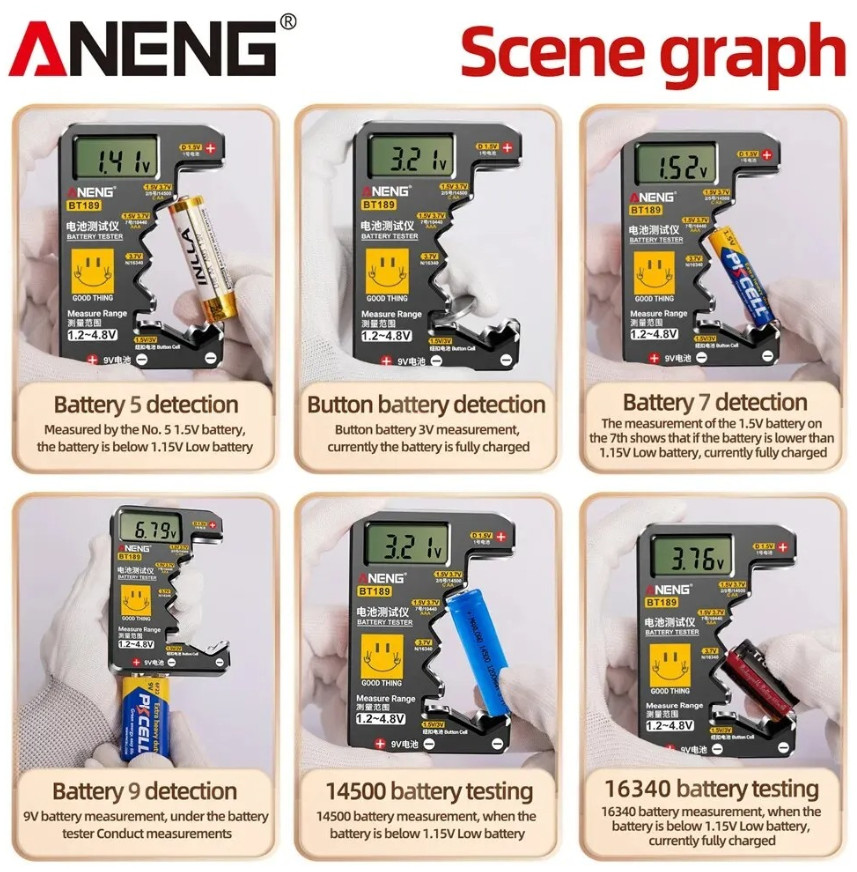 1pc ANENG BT189 Universal Battery Tester LCD Display for AA AAA 9V Button Cells