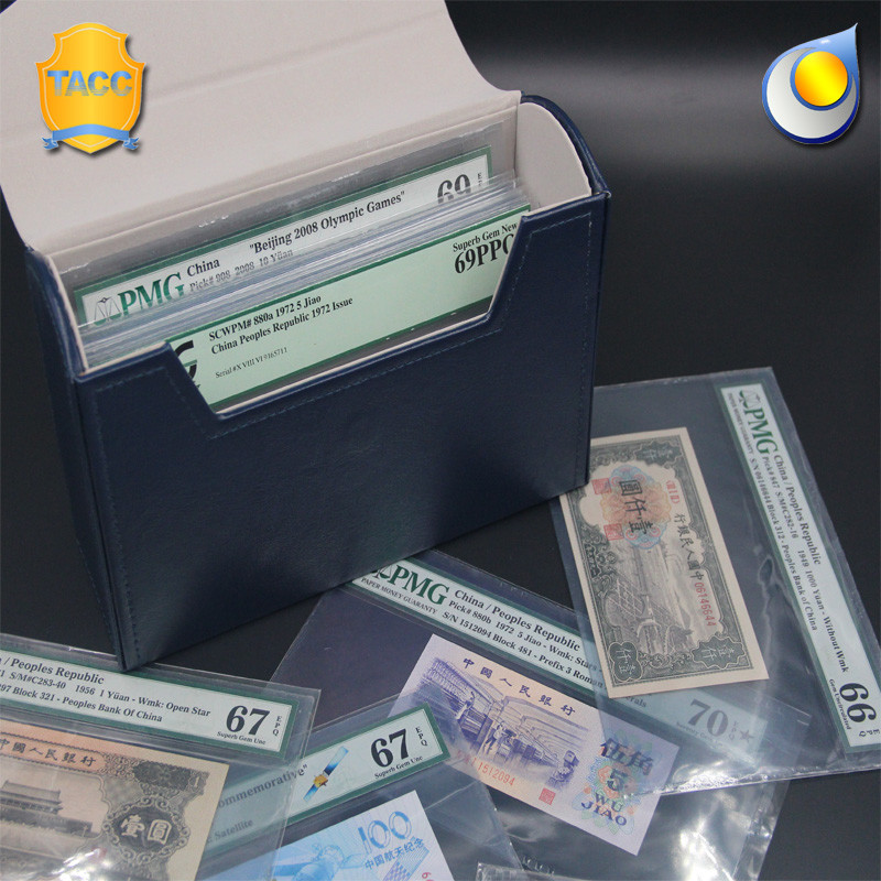 Storage Box w Faux Leather for PMG Graded Banknotes Currency Holder Paper Money