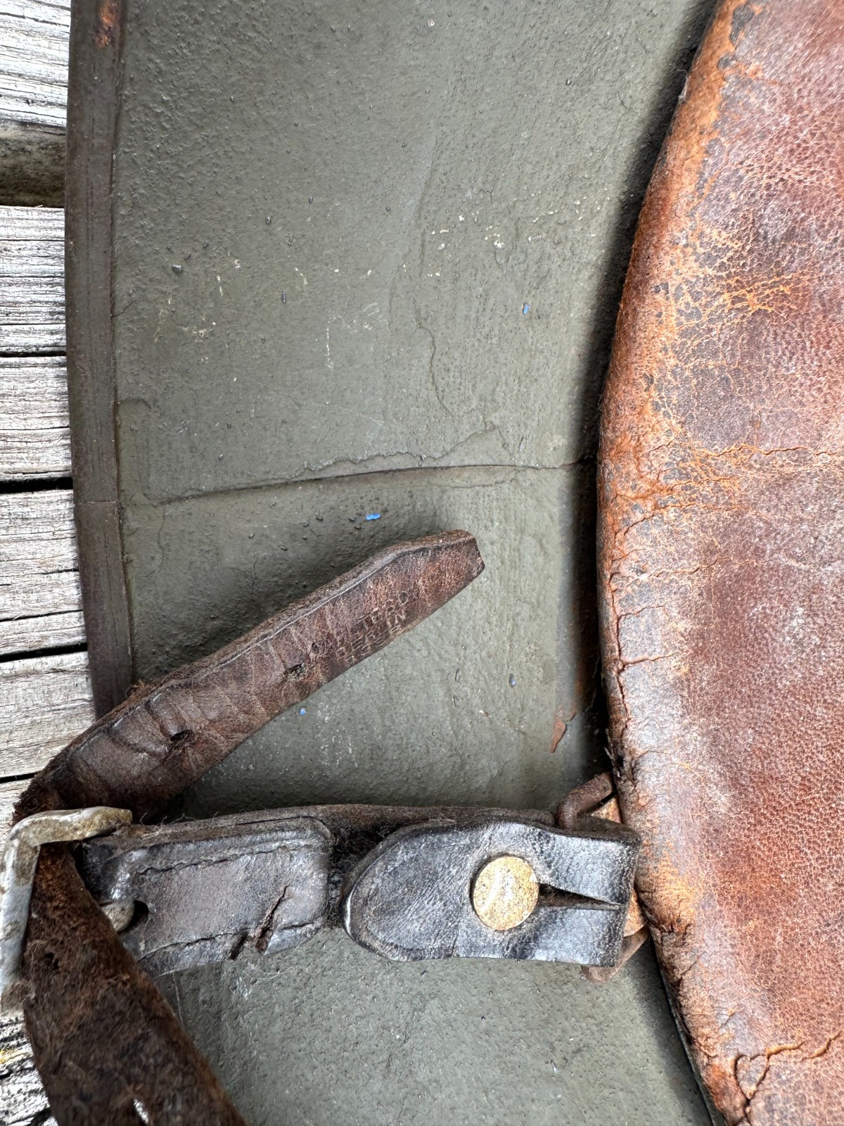 WWI WWII German M18 Combat helmet - thick camo finish - 1938 chinstrap